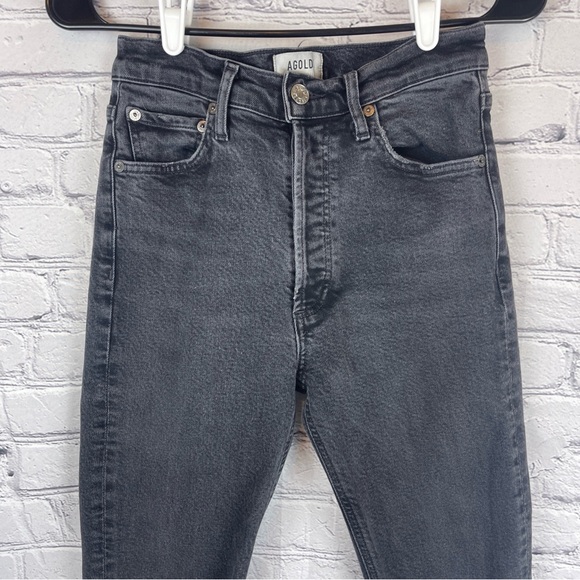 Agolde Jeans Womens 26 (26x27) Black Fly Button High Rise Skinny Leg Denim - Picture 2 of 11